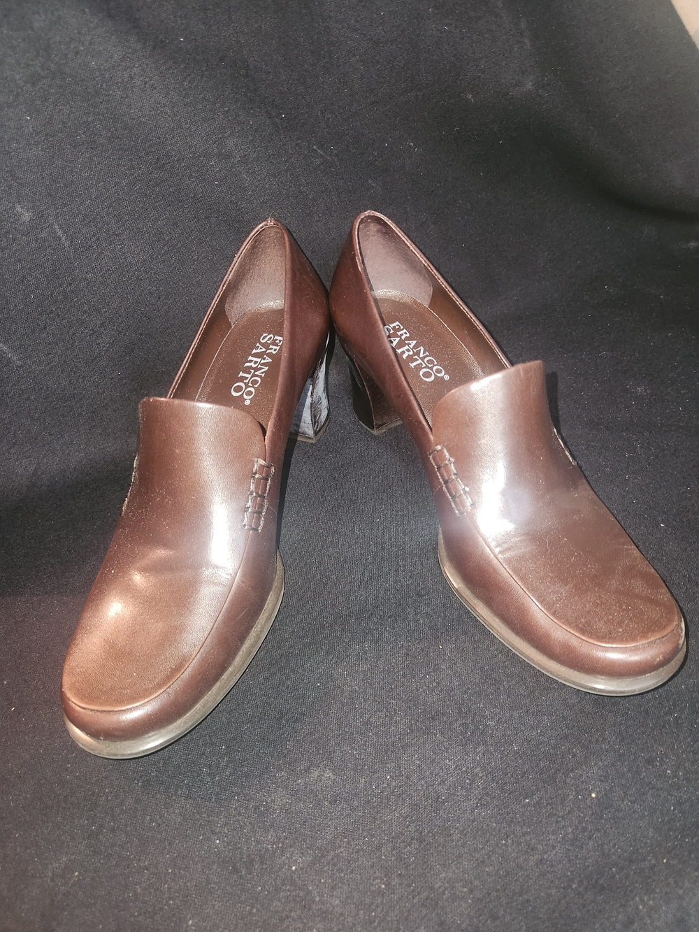 Franco Sarto Women's Brown Leather Block Heel Loafers #439